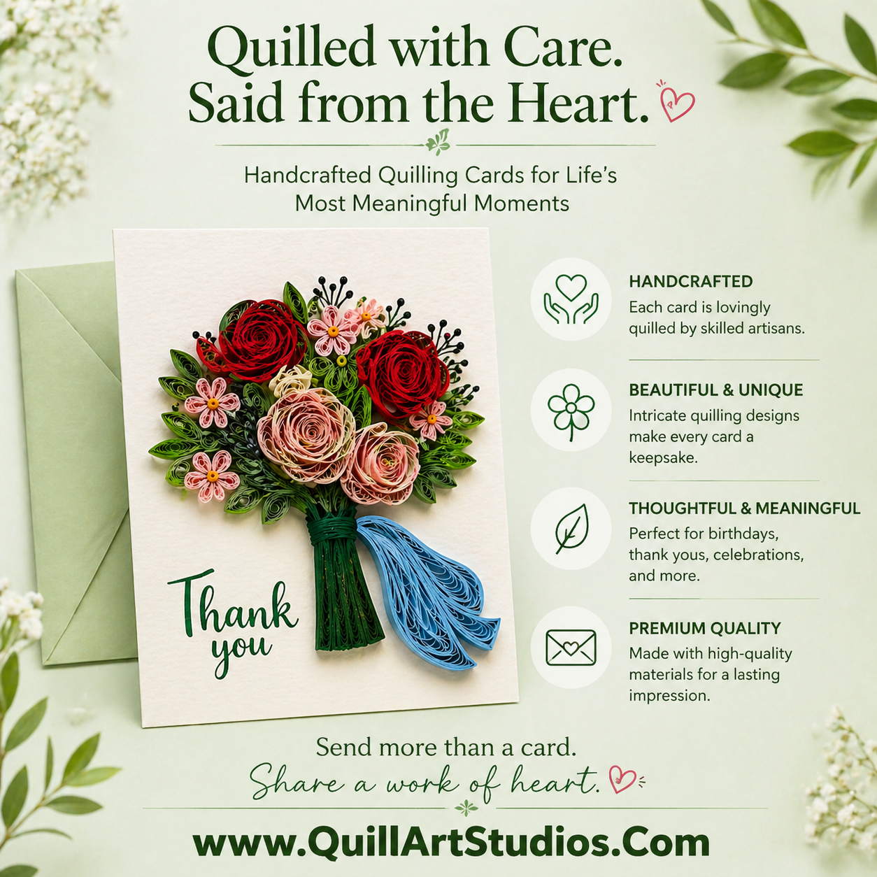 Quilling Bouquet of Flowers 'Thank You' Greeting Card