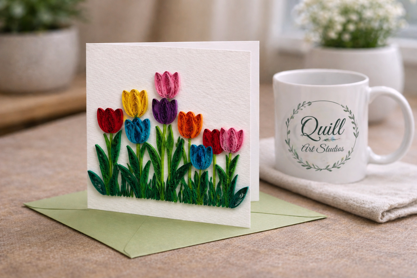 Quilling Bouquet of Tulips Greeting Card